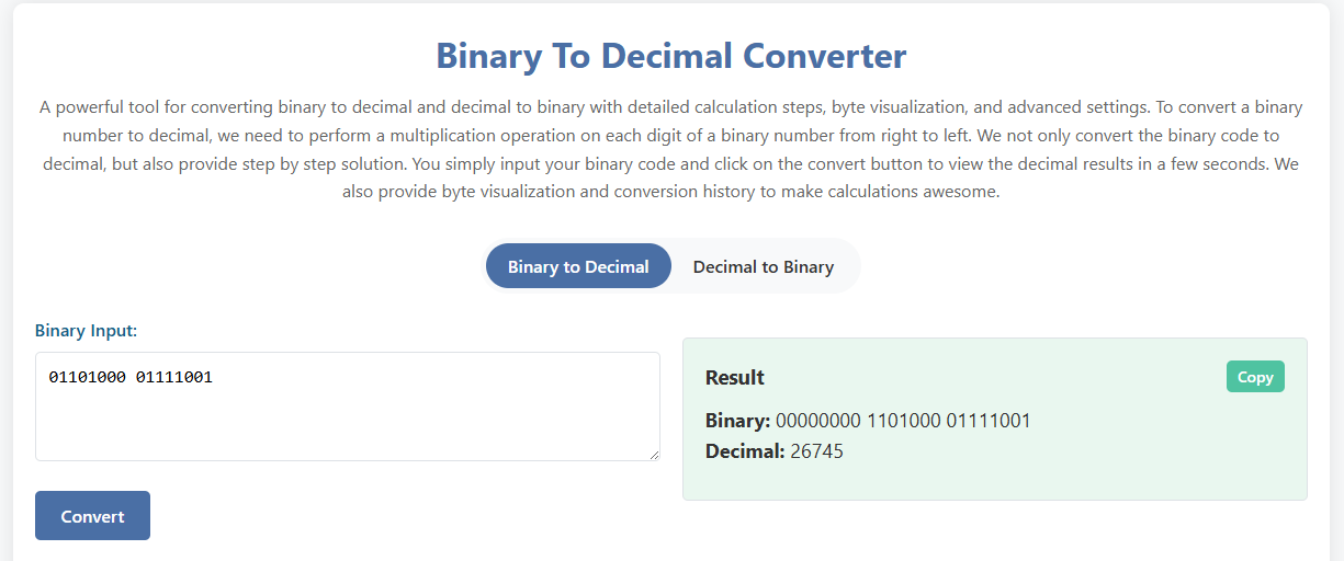 Binary to Decimal Converter