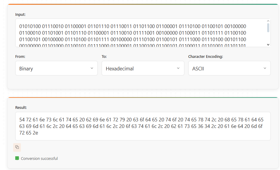 Binary To Hexadecimal